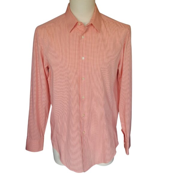 Calvin Klein SZ 15.5 Slim Fit Stretch Orange & White Check Men's Button Up Shirt - Picture 1 of 14